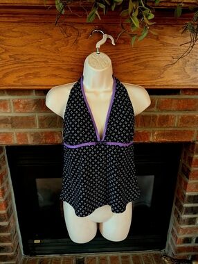Nautica Black & Purple Halter Tankini Top Size 12